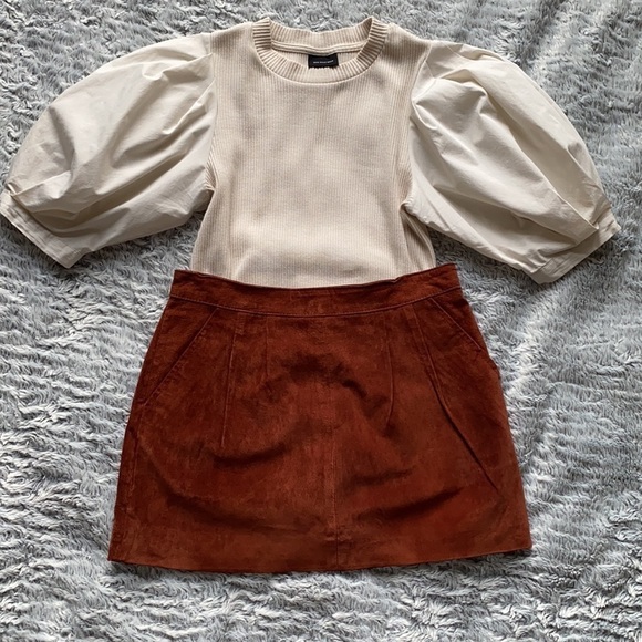 WHO WHAT WHERE Cutie Cream Color Balloon Sleeve Ribbed Top Size Extra Small XS - Picture 2 of 8